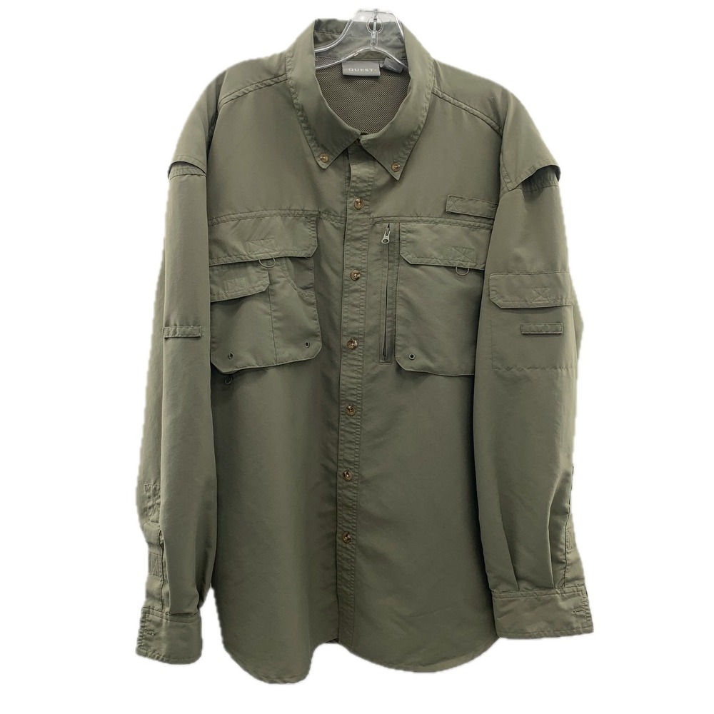 Quest Men L Green CoolMax Long Sleeve Fishing Shirt‎ Utility Hiking Trail